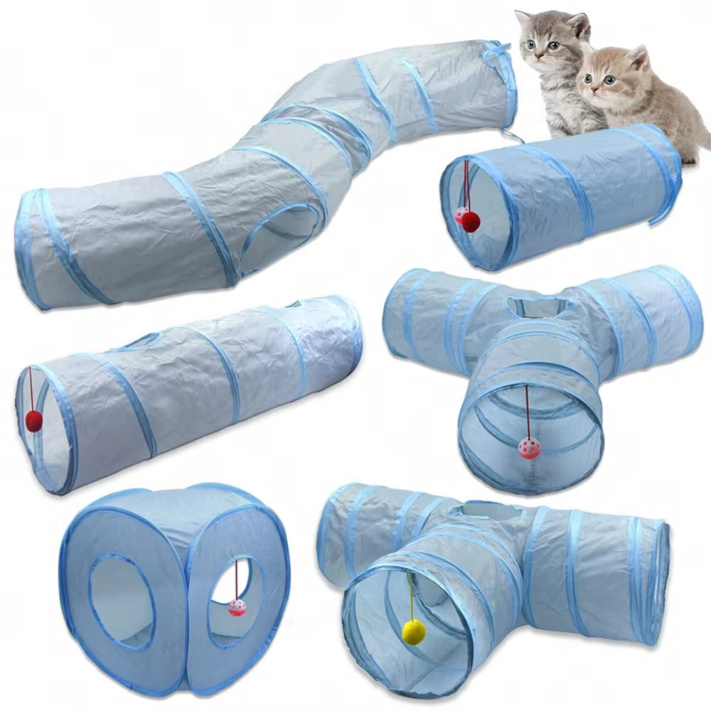 3-Way Foldable Pet Cat Tunnel Tube Toy Kitten Tunnel Toy with Peep Hole Pet Training Interactive Toy Tunnel Tube