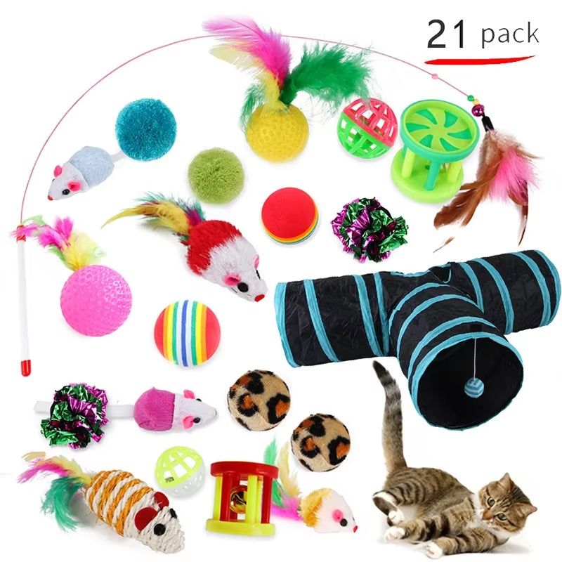 Variety Cat Toy Combination Set Cat Toy Funny Cat Stick Sisal Mouse Bell Ball Cat Supplies 20 Piece Set Anti