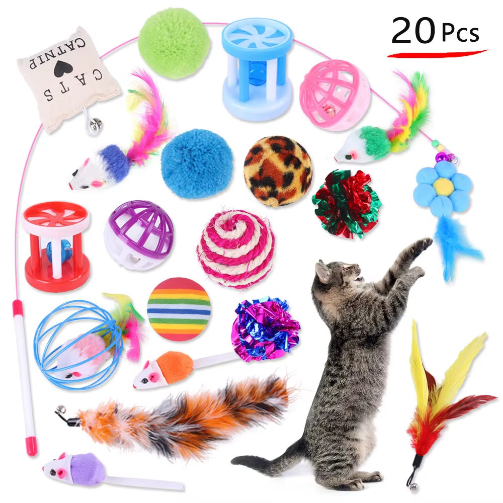 Variety Cat Toy Combination Set Cat Toy Funny Cat Stick Sisal Mouse Bell Ball Cat Supplies 20 Piece Set Anti