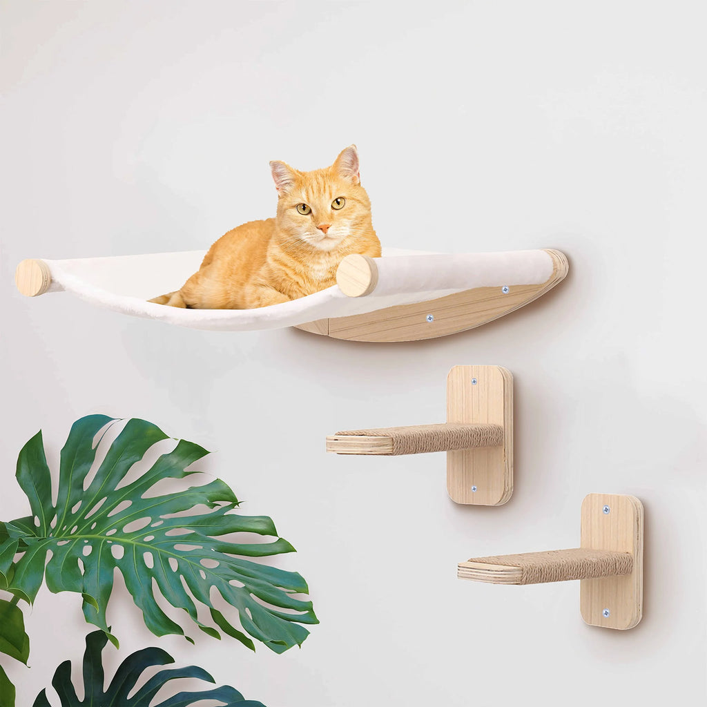 1 Piece Wall-Mounted Cat Climbing Rope Solid Wooden Pedals and Sisal Rope Kitten Training Claw Grinding Indoor Cat Furniture
