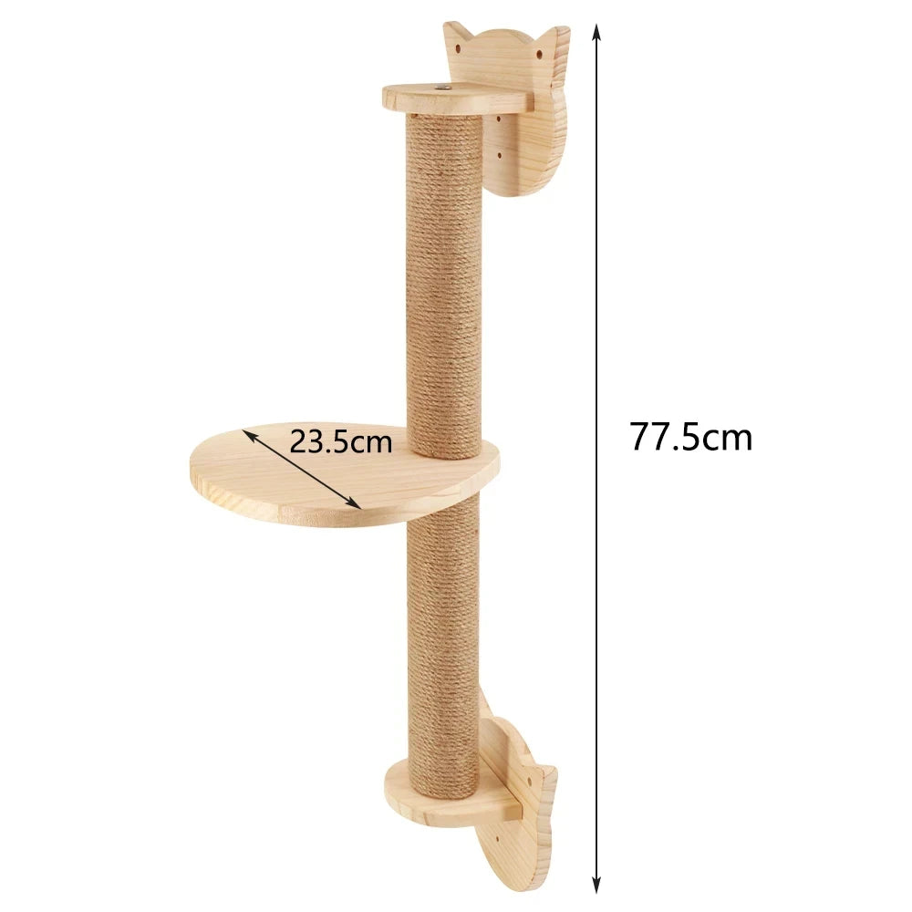 1 Piece Wall-Mounted Cat Climbing Rope Solid Wooden Pedals and Sisal Rope Kitten Training Claw Grinding Indoor Cat Furniture