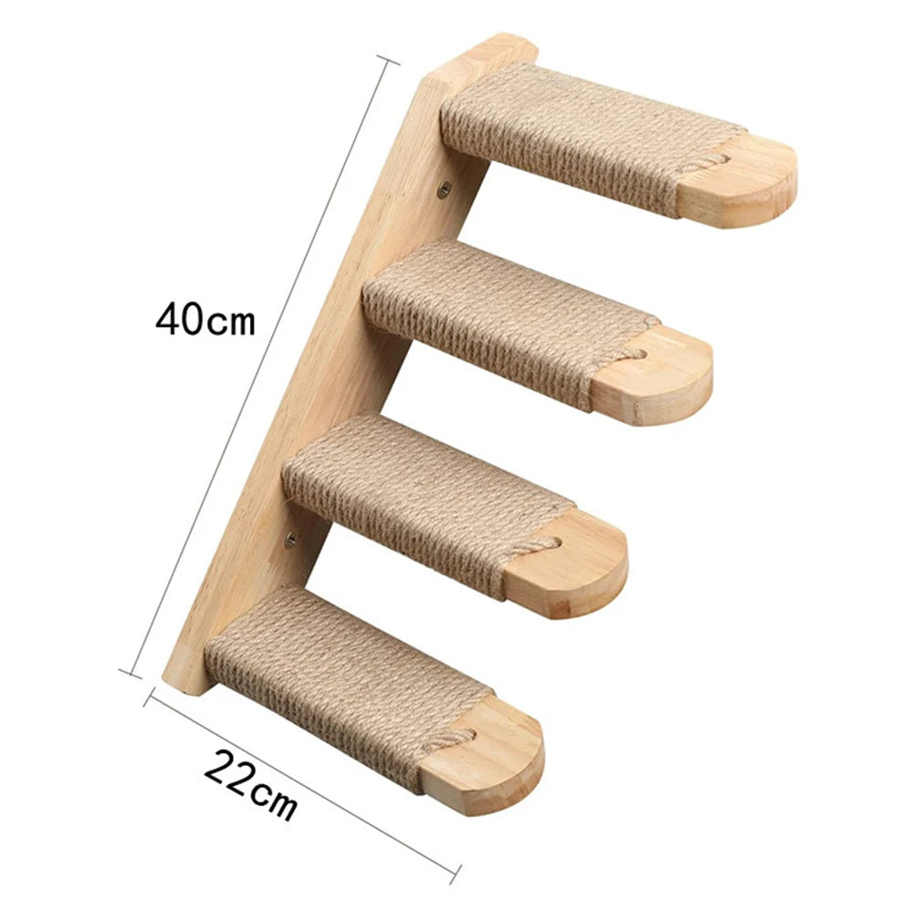 1 Piece Wall-Mounted Cat Climbing Rope Solid Wooden Pedals and Sisal Rope Kitten Training Claw Grinding Indoor Cat Furniture