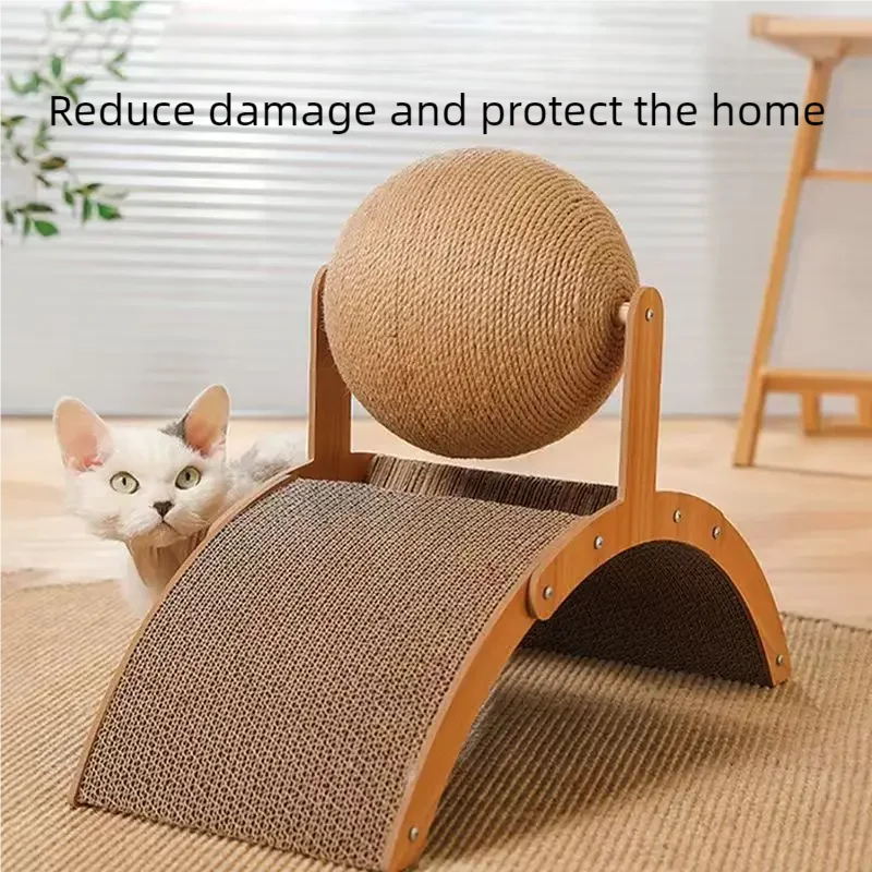 2 in 1, Cat Scratching Ball Wooden Cat Scratcher, Natural Sisal Scratch Board Scratching Column, Wear-Resistant Paw Wood Scraper