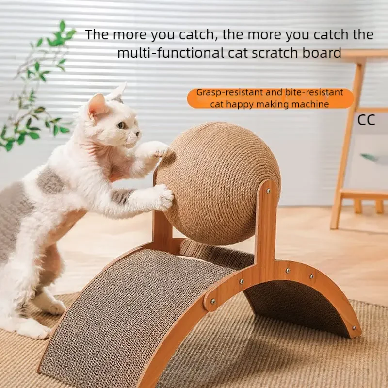 2 in 1, Cat Scratching Ball Wooden Cat Scratcher, Natural Sisal Scratch Board Scratching Column, Wear-Resistant Paw Wood Scraper