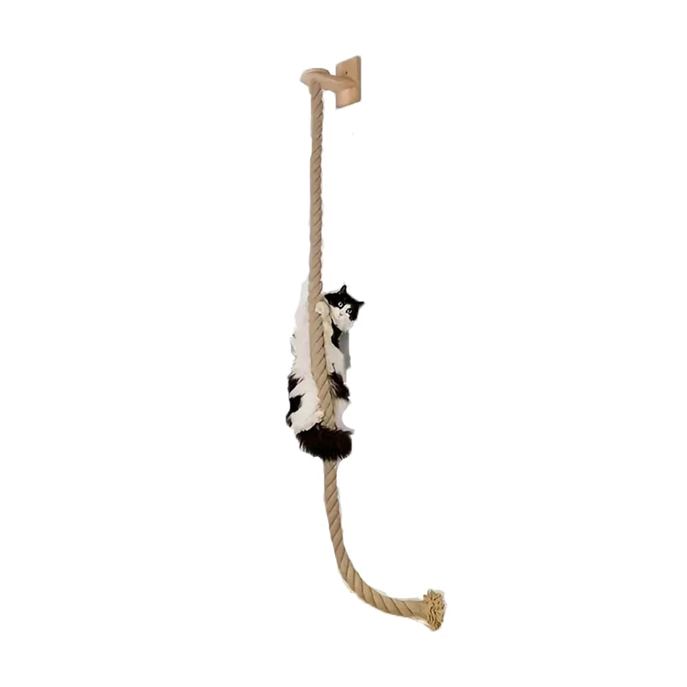 1 Piece Wall-Mounted Cat Climbing Rope Solid Wooden Pedals and Sisal Rope Kitten Training Claw Grinding Indoor Cat Furniture