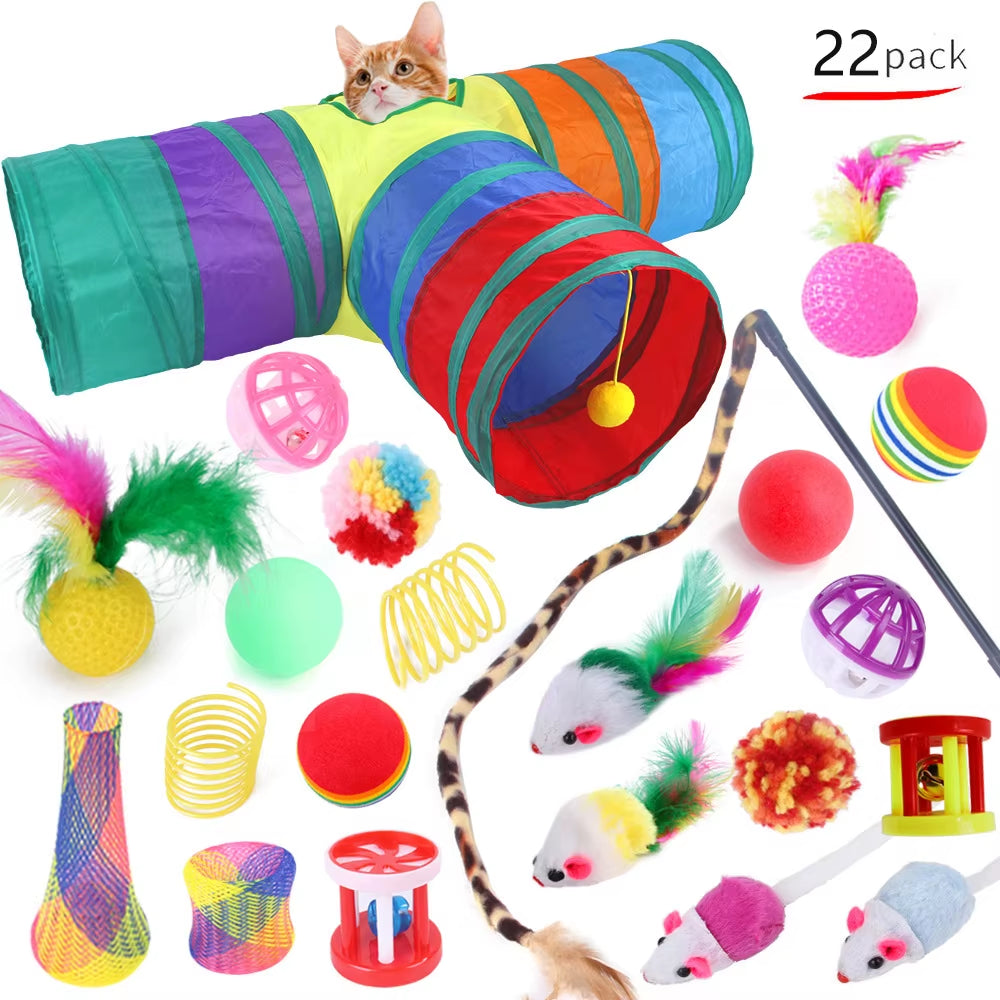 Variety Cat Toy Combination Set Cat Toy Funny Cat Stick Sisal Mouse Bell Ball Cat Supplies 20 Piece Set Anti