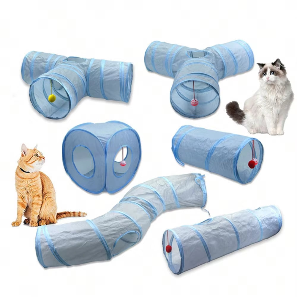 3-Way Foldable Pet Cat Tunnel Tube Toy Kitten Tunnel Toy with Peep Hole Pet Training Interactive Toy Tunnel Tube